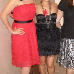 Strapless red lace David Dixon dress